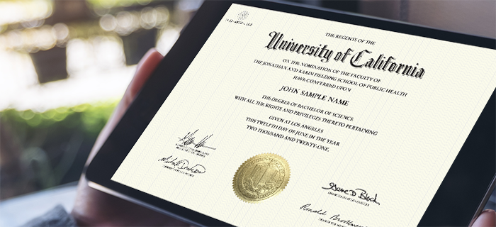sample UCLA digital diploma displayed on tablet device